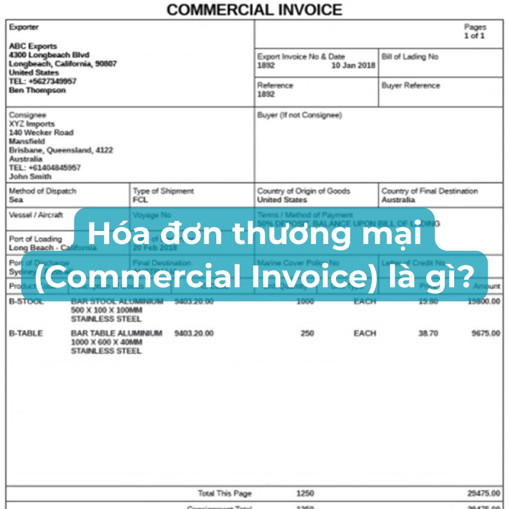 Hóa đơn thương mại (Commercial Invoice) là gì?